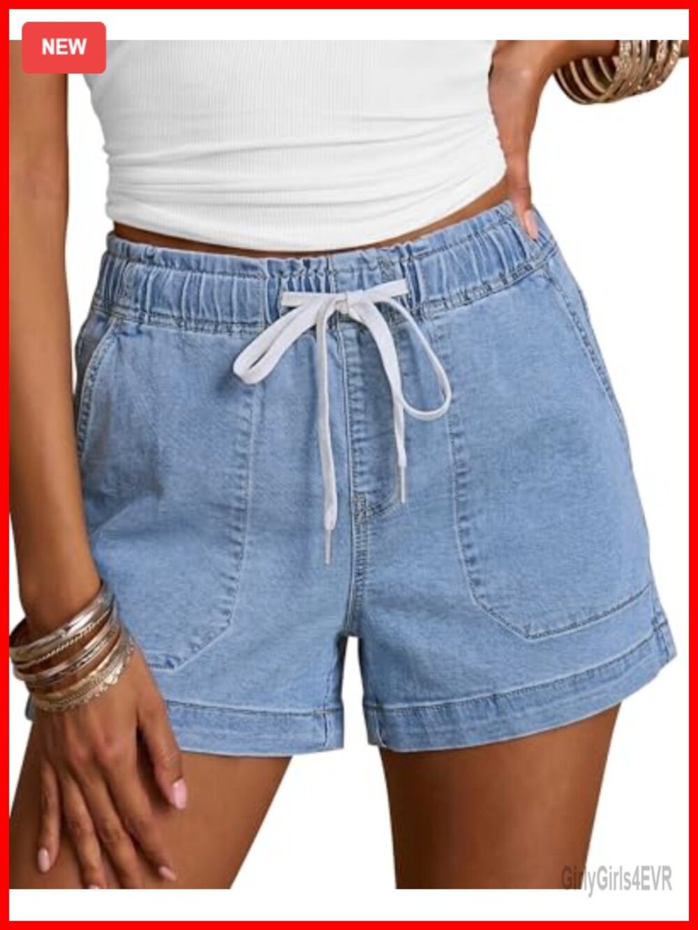 High Waisted Pull On Denim Shorts Stretchy 4 Inch Inseam Summer Jorts